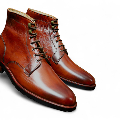 Crafted leather classic men brown leather ankle high lace up boot