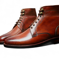 Crafted Leather Classic Men Brown Leather Ankle High Lace up Boot - Thumbnail 2