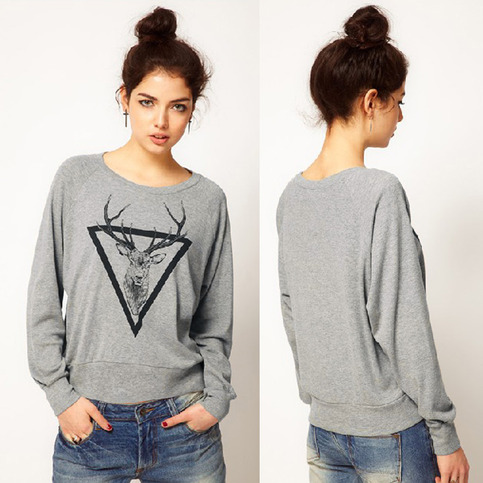 Deer Print Long Sleeve Sweater