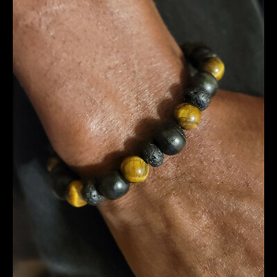 TIGER'S EYE & BLACK LAVA BRACELET 💫 READY-MADE By Nubian Collection Artwear 👑 