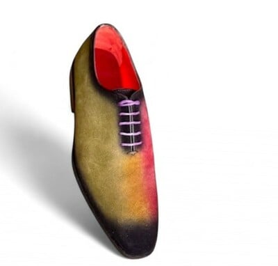 Crafted Leather Handmade Men Multi Color Suede Leather Patina Lace up Dress Shoes