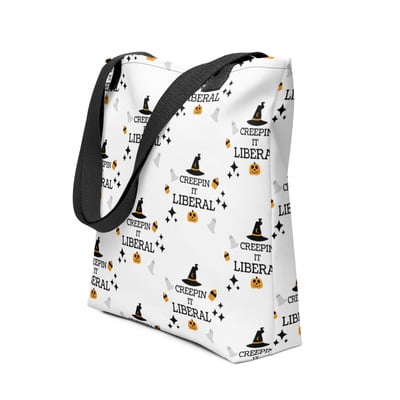 Creepin it liberal halloween tote bag