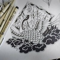 Japanese Crane with Bamboo & Flowers Sew-on Patches - Thumbnail 5