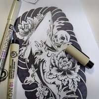 Shark, Chrysanthemums and Skull Japanese Horror Sew-on Patches - Thumbnail 3