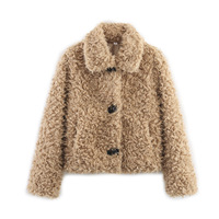 Lapel fleece fur coat fashionable and versatile loose casual lambswool top - Thumbnail 1