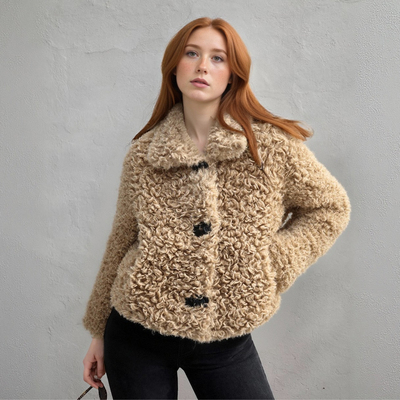 Lapel fleece fur coat fashionable and versatile loose casual lambswool top