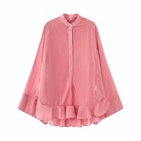 Loose batwing sleeves Chinese collar ruffled shirt - Thumbnail 2