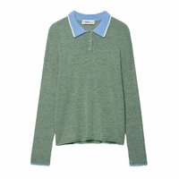 Fashionable patchwork knitted polo shirt top - Thumbnail 1