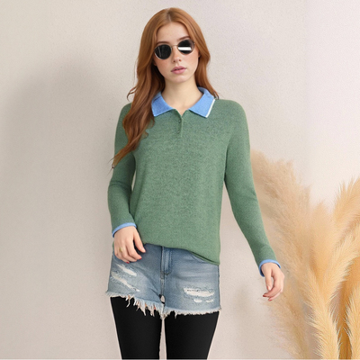 Fashionable patchwork knitted polo shirt top