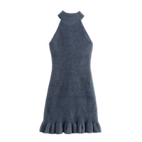 Beaded faux fur-effect halterneck knitted dress - Thumbnail 2