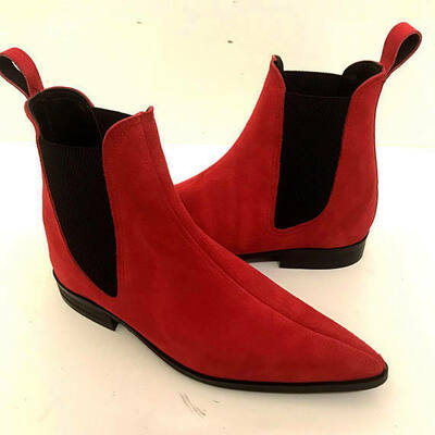 Men's Red Color Suede Chelsea Boots, Men's Red Fashion Chelsea Boot