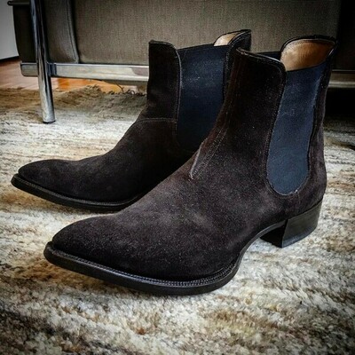 Bespoke chelsea western toe bitter chocolate suede leather mens boot