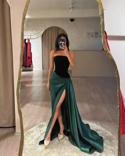 Sexy Green Prom Dresses Side Slit Evening Formal Birthday Party Gown
