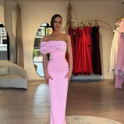 Elegant pink mermaid prom dress satin pleated off shoulder evening dresses backless sheath formal gowns for women dresses