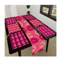 Pink Leaf Pattern 7-Piece Table Runner & Placemat Set - Halloween & Thanksgiving - Thumbnail 3