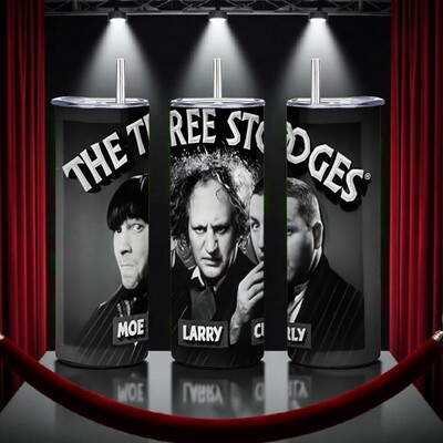 ​the three stooges tumbler, moe larry curly 20oz skinny tumbler, classic comedy merchandise, nyuk nyuk nyuk!