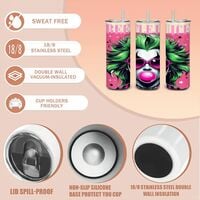 Hot Pink Beetlejuice Tumbler, Goth Punk 20oz Skinny Tumbler, Creepy Cute Horror Movie Fan Gift, Neon Green Hair - Thumbnail 3