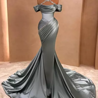 Gorgeous gray mermaid prom dresses sexy halter nack spaghetti off shoulder pleats long women occasion party evening gowns formal vestidos 