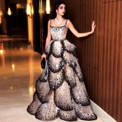 Luxury dubai elegant sequin lace evening dresses 2024 sparkly scoop neck tiered ruffles a line women party formal gowns