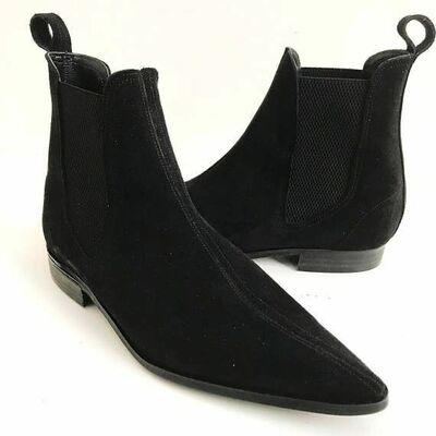 Handmade mens black chelsea suede boots