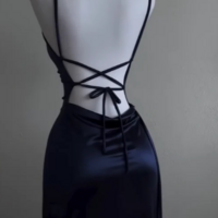 Sheath A line Navy Blue Satin Prom Dresses For Party - Thumbnail 2