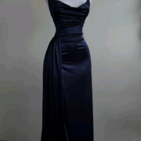 Sheath A line Navy Blue Satin Prom Dresses For Party - Thumbnail 1