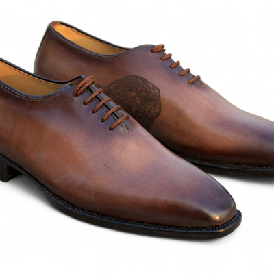 Crafted leather handmade men brown leather oxford lace up dress shoes - Thumbnail 1