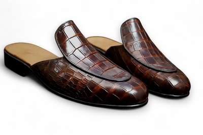 Crafted Leather Handmade Men Dress Shoes Classic Brown Crocodile Leather Alligator Mules 