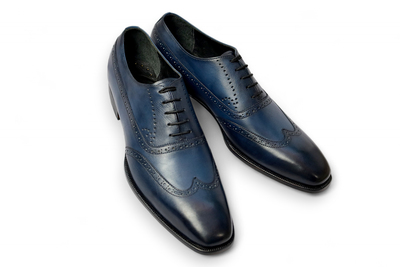 Crafted Leather Men Blue Leather Laces up Oxford Dress Shoes