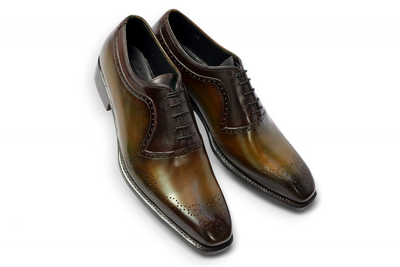 Crafted Leather Men Green Patina Leather Laces up Oxford Dress Shoes