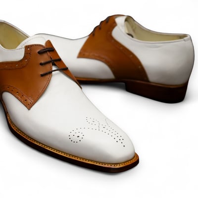 Crafted leather classic brown white leather lace up dress shoes - Thumbnail 1