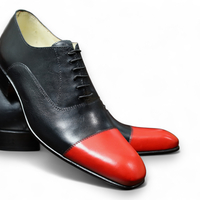 Crafted Leather Handmade Me Dress Shoes in Black Red Leather - Thumbnail 1