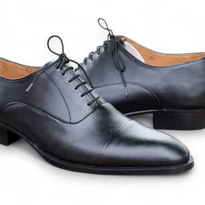 Crafted leather handcrafted black calf leather dress lace up formal office shoes - Thumbnail 1