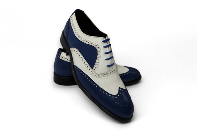 Crafted Leather Classic Men Blue White Leather Lace up Dress Shoes