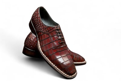 Crafted Leather Brown Genuine Crocodile Texture Leather Lace up Shoes