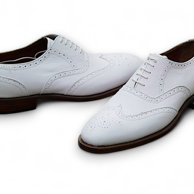 Crafted leather classic white leather wingtip oxford lace up formal dress shoes - Thumbnail 1