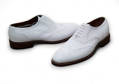 Crafted Leather Classic White Leather Wingtip Oxford Lace up Formal Dress Shoes
