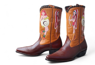 Crafted Leather Classic Brown Leather Women Fashion Ankle Cowboy Pointed Toe Boot 