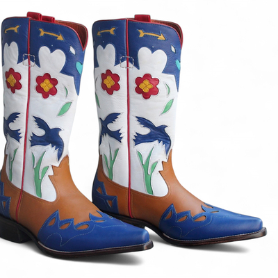 Crafted leather classic tri- tone leather fashion ankle cowboy pointed toe boot 