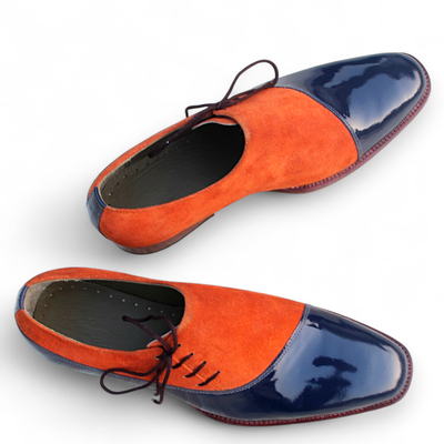 Crafted leather classic blue patent suede leather side laces dress shoes - Thumbnail 1