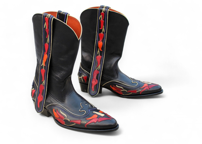 Crafted Leather Classic Black Fancy Designer Cowboy Ankle High Wingtip Boot