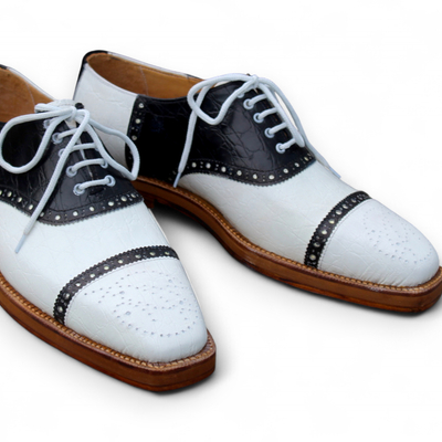 Crafted leather classic black white crocodile/alligator leather dress lace up oxford shoes