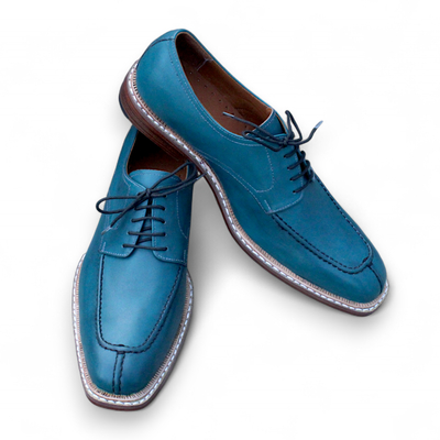 Crafted leather blue leather oxford lace up dress shoes - Thumbnail 2