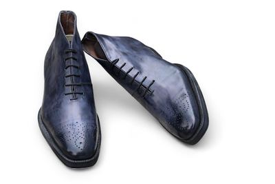 Crafted Leather Bespoke Dress Shoes Gray Patina Leather Chukka Style Ankle Boot