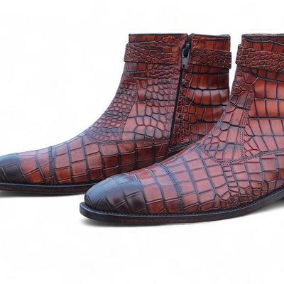 Crafted leather classic brown crocodile/alligator strap jodhpur boot