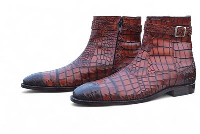 Crafted Leather Classic Brown Crocodile/Alligator Strap Jodhpur Boot