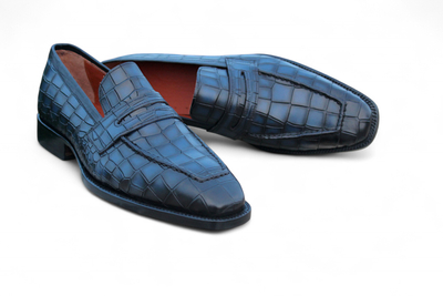 Crafted Leather Classic Blue Crocodile/Alligator Dress Shoes 
