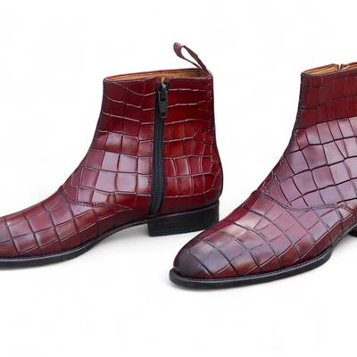 Crafted leather classic dress shoes brown crocodile alligator leather ankle high jodhpur boot