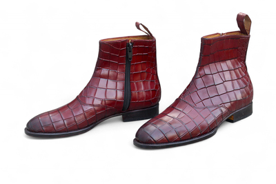 Crafted Leather Classic Dress Shoes Brown Crocodile Alligator Leather Ankle High Jodhpur Boot