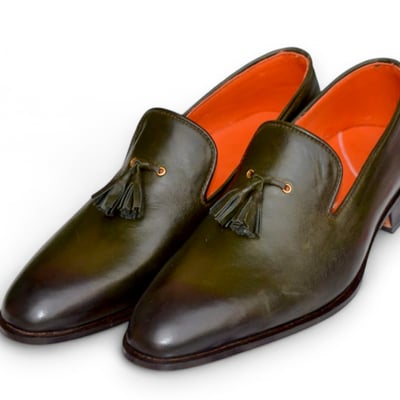 Crafted leather green leather tassel loafers dress shoes - Thumbnail 2
